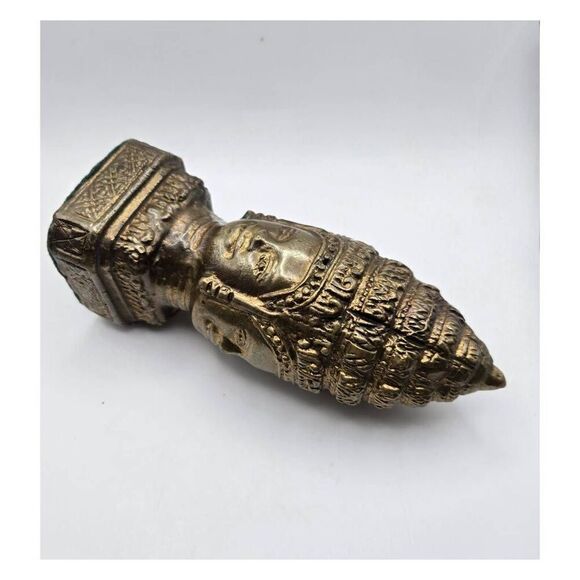 Vintage Solid Brass 4 Face Mukhalinga Statue - Picture 5 of 8